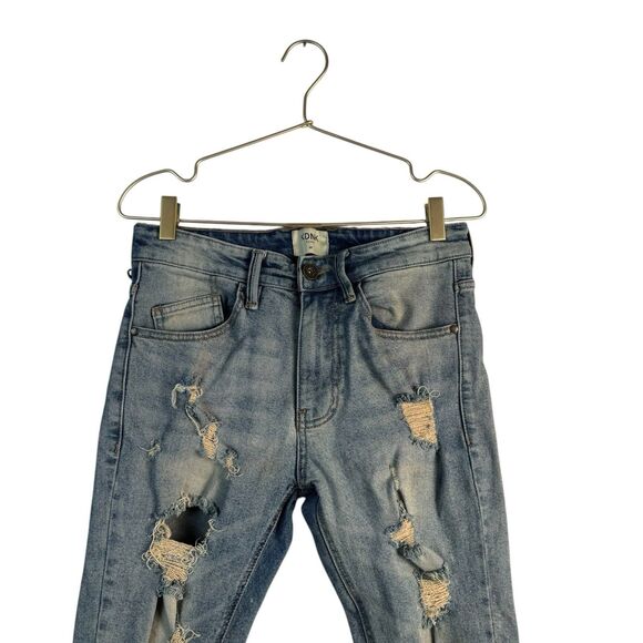 KDNK Skinny Jeans 30 Blue Distress Ripped Stacked  226 - Picture 2 of 11